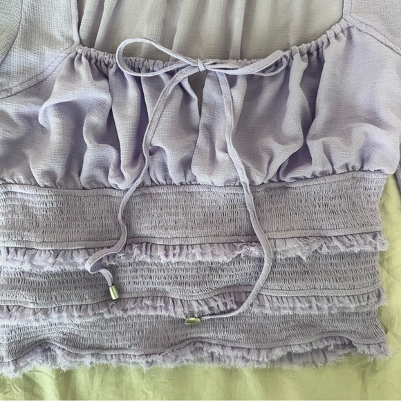 Free People Lolita Top Lavender‎ Purple Sheer Long Sleeve Ruffle Smocked Medium - Picture 2 of 11